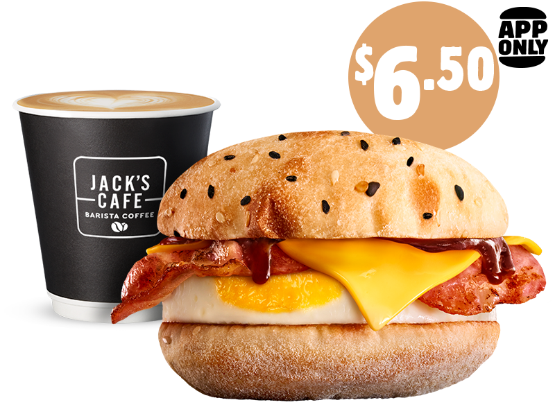 $6.50 Bacon & Egg Turkish Brekky Roll + Small Barista Coffee