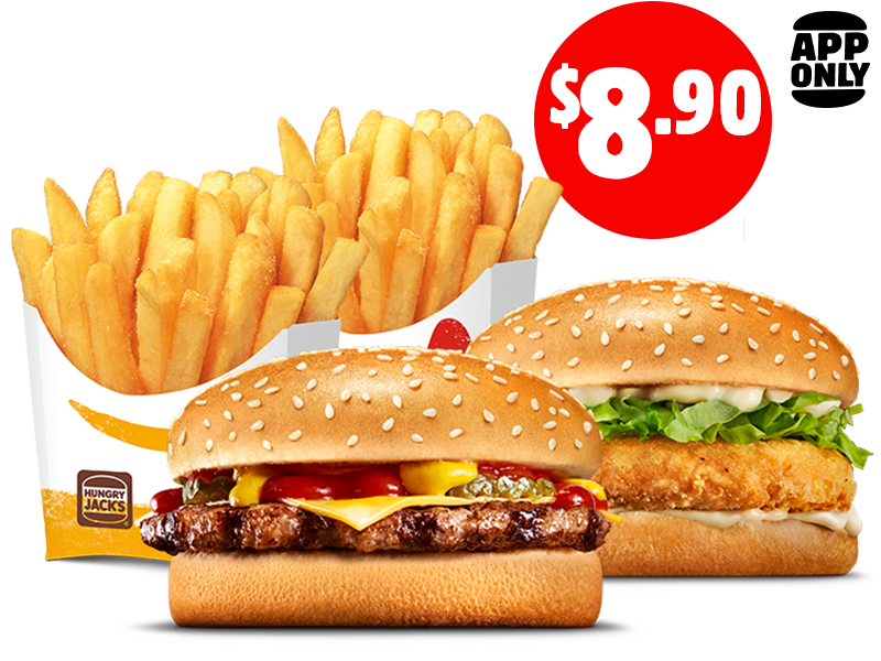 $8.90 Cheeseburger, Chicken Royale + 2 Medium Chips