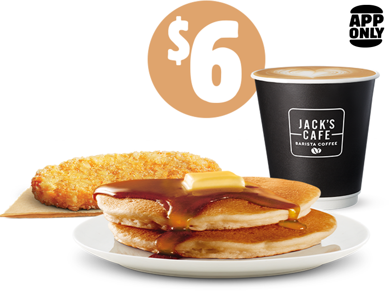 $6 Pancakes, Small Coffee + Hash Brown