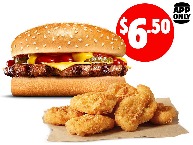 $6.50 6 Nuggets + Cheeseburger