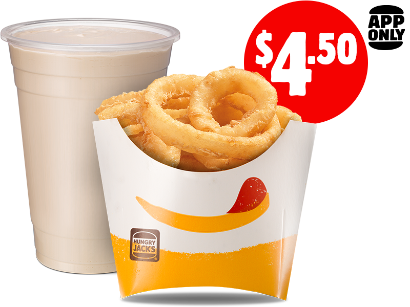 $4.50 Large Onion Rings + Medium Shake