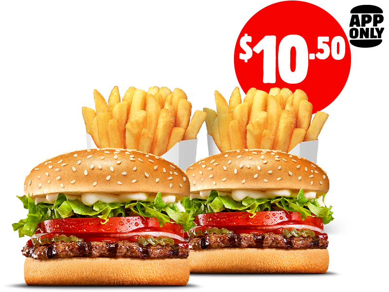 $10.50 2 Whopper Jnr + 2 Medium Chips