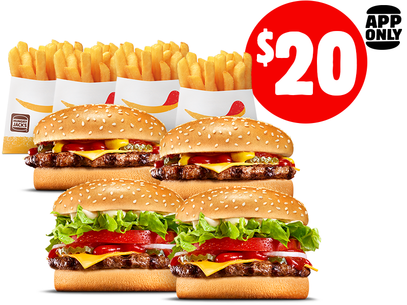 $20 2 Whopper® Juniors, 2 Cheeseburgers & 4 Small Chips
